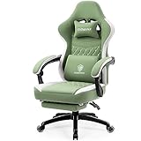 Dowinx Gaming Chair Breathable Fabric Game Chair with Gel Pad and Storage Bag, Comfortable Gamer Chair with Pocket Spring Cushion, Ergonomic Computer Chair with Footrest, Green