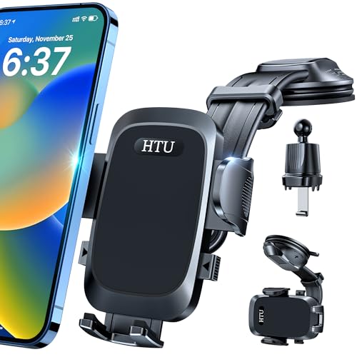 HTU [True Military-Grade Car Phone Holder [2025 Upgraded Strongest Suction & Vent Clip] Cell Phone Car Mount for Dashboard Windshield Vent Truck Cradle Dash Stand,Black (Black)