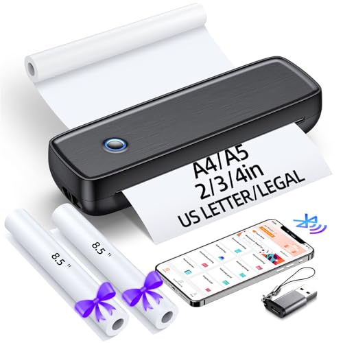 Portable Printer Wireless for Travel，Bluetooth Thermal Support 8.5inches X 11inches US Letter &Legal, A4&A5 Thermal Paper, Inkless Compatible with iOS, Android & Laptop for Office Car Home