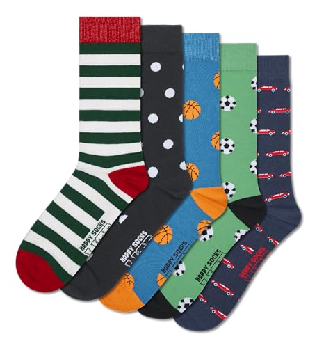 Happy Socks Basics Collection-Sports Design Crew Socks-5-Pack for Men and Women-Size Small/Medium