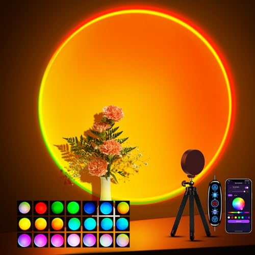 Tsrarey Sunset Lamp Multicolor Changed Night Light Projector with Button Switch,APP Control,360°Rotation for Room Decor,Party,Tiktok Live,Photography (Multicolor)