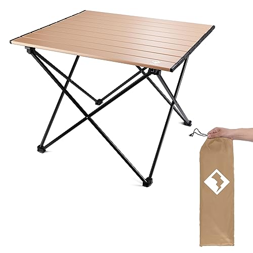 VILLEY Portable Camping Side Table, Ultralight Aluminum Folding Beach Table with Carry Bag for Outdoor Cooking, Picnic, Camp, Boat, Travel - Gold