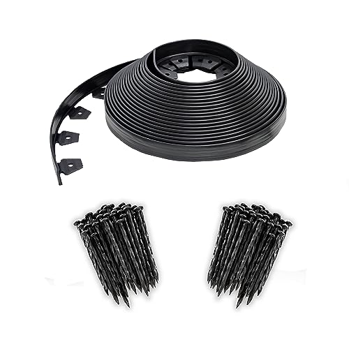 EasyFlex No-Dig Landscape Edging with BONUS Anchoring Spikes, 1.5 in. Tall Straight Top Plastic Garden Border, 100 Foot Kit, Black