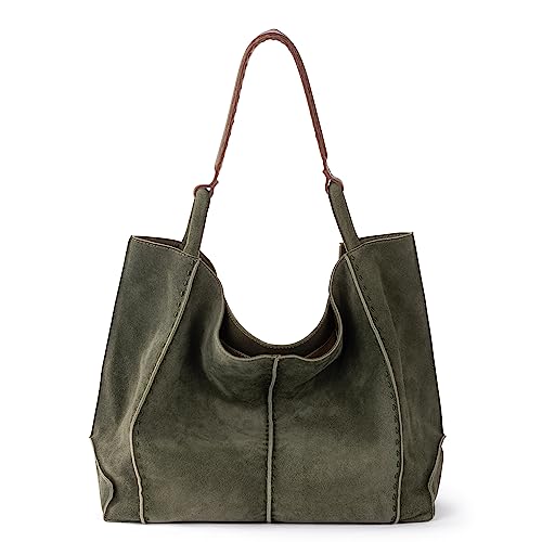 The Sak Los Feliz Large Tote Bag in Leather, Lined Purse with Single Shoulder Strap, Moss Suede