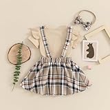 Newbgclo Infant Baby Girl Summer Clothes Set Short Sleeve Ribbed Romper Plaid Suspender Skirt Headband Sets Outfits (Khaki, 0-3 Months)