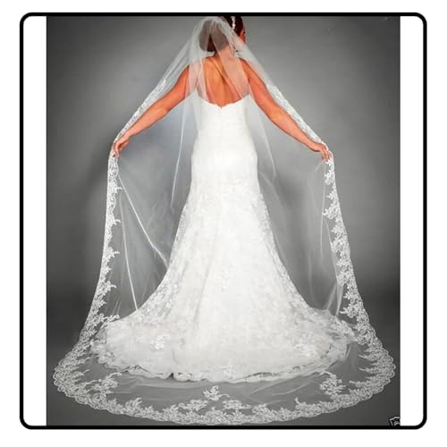 Ursumy Bride Wedding Lace Veils Long Cathedral Veil Soft Tulle Bridal Veils with Comb 118" (White)