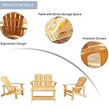 LOKATSE HOME 4-Piece Patio Adirondack Chair Set Outdoor Fir Wooden Chairs Include 1 Widened Armrest Loveseat, 2 Single Chairs and 1 Coffee Side Table, Natural Finish