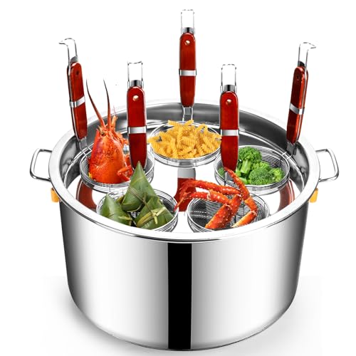 Pasta Cooker Insert Set Stainless Steel Pasta Pot With Strainer Basket Multipots Cooking Tool For Noodles Dumplings Pasta For Home Kitchen Restaurant,5 Holes