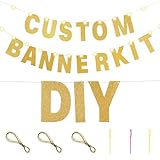 TaoBary 112 Pcs DIY Letter Banner Glitter Customizable Banner Kit Custom Banner Including 107 Letters and Numbers 3 Rope for Christmas Birthday Party(Gold)