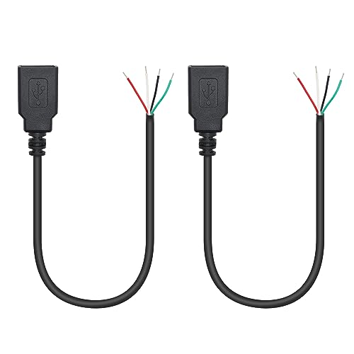 Maixbomr Short USB A Female 4 Pin Bare Wire 11inch,USB 5V/2A 4 Pin Pigtail Open End Power and Data Cable,for USB Equipment Installed or Replacement Repair DIY Cable(2Pcs)
