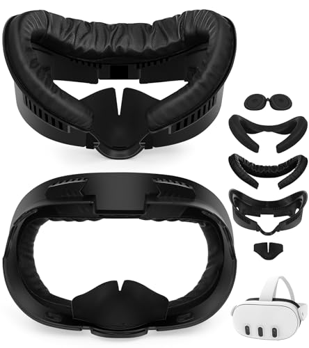 YRXVW Facial Interface & Face Pad Cushion Compatible with Meta/Oculus Quest 3 Accessories, Replacement PU Leather Foam Cushion, Anti-Sweat, Anti-Leakage Silicone Face Cover, Not Fit Quest 3S