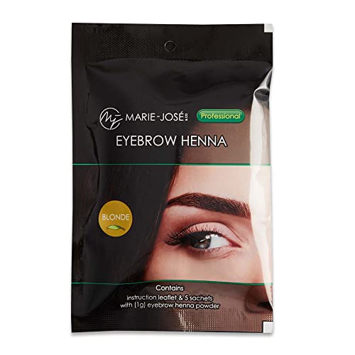 Marie-José & Co Henna Brow Tinting Kit Blonde Dye, Eyebrow Spot Coloring, Long-Lasting Eyebrow Powder, Water & Smudge Proof, 5 Sachets, Good for 50 Applications