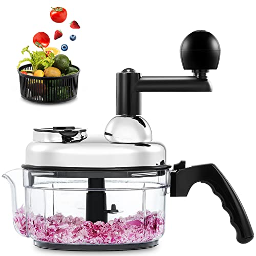 Geedel Hand Food Chopper, Vegetable Quick Chopper Manual Food Processor, Easy To Clean Food Dicer Mincer Mixer Blender, Rotary Onion Cutter for Garlic, Salad, Salsa, Nuts, Meat, Fruit, Ice, etc