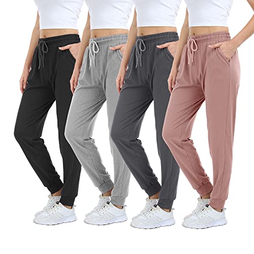 Mgput 4 PCS Women's Joggers Pants with Pockets-Women Lightweight Sweatpants for Running Yoga Athletic Casual Pants(TYP601-S/M-B/LGR/GR/LPUR)