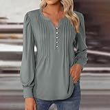 Long Sleeve Tops for Womens 2025 Trendy Boho Floral Print Tunic Shirts Bell Sleeve Button V Neck Tshirt Casual Blouses