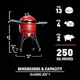 Kamado Joe® Classic Joe™ I Premium 18-inch Ceramic Charcoal Grill and Smoker in Red with Cart, Side Shelves, Grill Gripper, and Ash Tool. 250 Cooking Square Inches, 2 Tier Cooking System, Model KJ23RH