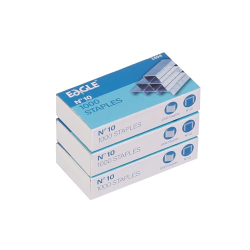 Eagle No.10 Mini Premium Staples for #10 Staplers, 1000 pcs Per Box, Pack of 3 Boxes, 3000 pcs in Total, Silver