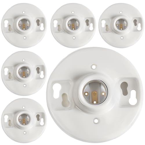 Saysurey 6 Pack Medium Base E26 Lamp Holder Socket Keyless Top Porcelain Light Bulb Socket for Installation on 3. 25” and 4” Junction Boxes Ceiling Light Fixture White Lampholder 660w 250v