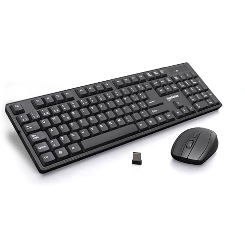 Manhattan Spanish Layout Keyboard Combo de Teclado y Mouse inalámbricos, Juego de Teclado inalámbrico USB de tamaño Completo con dongle de 2.4 GHz para computadora portátil, Color Negro 180955