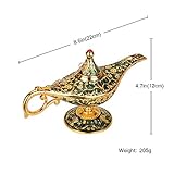 Vintage Aladdin Magic Genie Lamp Light for Home Party Wedding Table Decoration & Gift,Classic Zinc Alloy Arabian Lamp Jewelry Box (Gold & Green)