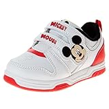 Disney Kids Boys Mickey Mouse Shoes - MickeyMouse Lightweight Slipon Laceless Sneakers - White Red (Size 8 Toddler)