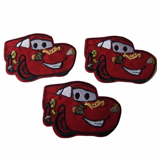 Lightning Cars McQueen Cartoon Embroidered Iron On Patch Set of 3 Patches