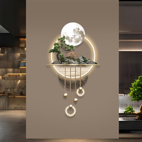 XQDYSG 3D Art Wall Decor with Light, Decor Wall Sculptures Large 3D Art, Modern Home Decor Landscape Wall Sculpture, Plug-in Power Supply, Gold A, 23x49IN