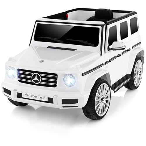 Costzon Ride on Car, Mercedes-Benz G500 Licensed Truck w/Rocking Mode, 3 Speeds, Remote, Horn, Music & LED Lights, Spring Suspension, 12V Battery Powered 4WD G Wagon Electric Vehicle for Kids (White)