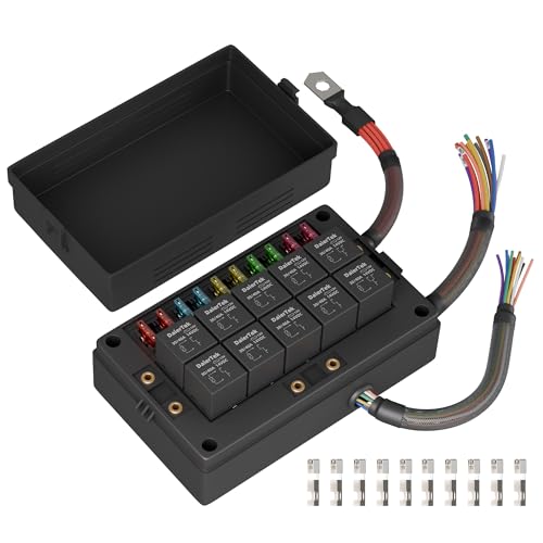 DaierTek Relay Box 12V 10 Way Relay Block and 10 Way ATC/ATO Blade Fuse Panel Pre-Wired Dustproof Fuse Relay Box for Automotive Car Marine Boat