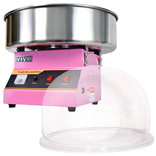 VIVO Pink 1030W Electric Cotton Candy Machine, Commercial Candy Floss Maker with 20 inch Stainless Steel Bowl, Includes Bubble Shield Cover and Sugar Scoop, Easy Home Use, Candy-KIT-1