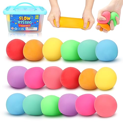 Squishy Stress Balls Fidget Toys: 18 Pack Mini Stress Balls for Kids Adults, ADHD Tools Sensory Fidget Toys, Travel Toys Road Trip Activities for Kids, Boys Girls Gifts Party Favors, Classroom Prize