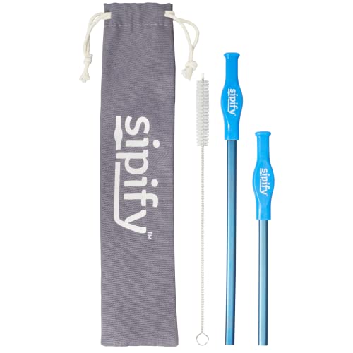 Sipify Flow-Limiting Dysphagia Straw for Safe Drinking | Adaptive Drinking Aids for Elderly & Dysphagia Patients | Reusable Stainless Steel Straw with Soft Silicone Tip | Dishwasher Safe | 2 Pack