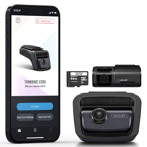 THINKWARE U3000 2CH 4K Front Dash Cam, 2K Rear Cam, STARVIS 2 Sensor Night Vision, Car Camera 5GHZ Wi-Fi GPS Radar Buffered Parking Mode, Free 64GB Card, CPL Filter, Speed Camera Alerts, OBD Cable