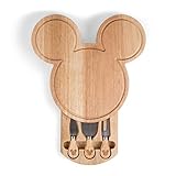 PICNIC TIME Disney Mickey Mouse Head Shaped Cheese Board and Knife Set, Charcuterie Board Set, Wood Cutting Board with Cheese Knives, (Parawood)