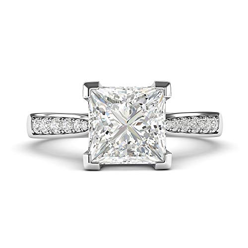 Sterling Silver Solitaire 1.5ct Princess Cut Genuine Moissanite Engagement Ring with Side Stones Promise Bridal Ring (7)