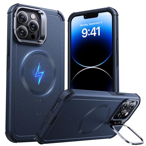 ESR for iPhone 13 Pro Max Case with Stand, 23 ft Military-Grade Drop Protection Heavy Duty Magnetic Phone Case, Compatible with MagSafe Accessories, Cyber Series, Blue