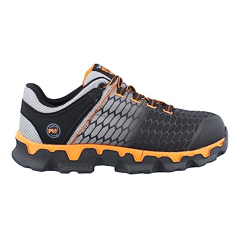 Timberland PRO Men's Powertrain Sport Alloy Safety Toe Static Dissipative Industrial Athletic Work Shoe, Black/Grey/Orange, 11 M
