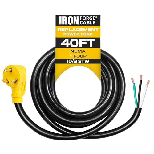 Iron Forge Cable 30 Amp RV Replacement Cord 40 ft, 10/3 RV Extension Cord 40 Foot NEMA TT-30P to Open End 3 Wire, Heavy Duty 10 Gauge STW Electrical Wire for Camper