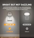 Lyridz Motion Sensor Night Light Indoor, 1-50 lm Dimmable LED Night Lights Plug Into Wall, Bright Plug-in Night Light with Dusk to Dawn Sensor for Stairs, Bathroom, Hallway, Garage, Toilet, (4 Pack)