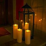 Large Flameless LED Candles Outdoor: 12" x 4" Battery Operated Pillar Candles Flickering with Timer Waterproof Fake Electric Candles with Remote for Patio Porch Lanterns (White Set of 2)