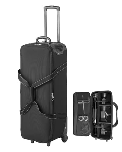 VEVOR Studio Equipment Trolley Case, 35.83 x 11.81 x 14 in / 91 x 30 x 35.5 cm, Rolling Camera Bag, Carrying Bag with Wheels Straps Padded Compartment Handle, for Light Stands, Tripods, Telescopes