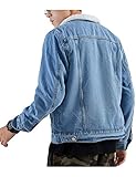 Omoone Men's Lapel Sherpa Fleece Lined Thicken Denim Jean Trucker Jacket Coats (0176-Light Blue-L)