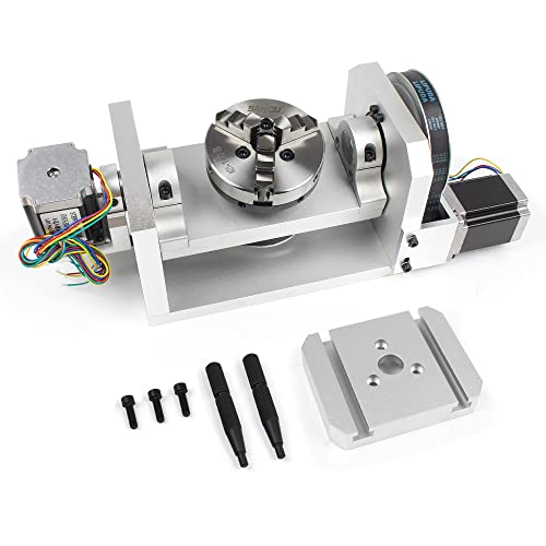 CNCTOPBAOS CNC Milling Machine Rotational 4th 5th Axis,Rotary Table 3 Jaw 100mm Chuck A-axis C-axis 5-Axis Indexing Dividing Head 6:1 8:1 for CNC Router Engraving Rotation Axis Nema23 Stepper Motor