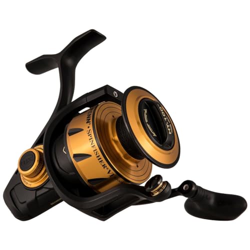 PENN Spinfisher VI Spinning Surf Fishing Reel, HT-100 Front Drag, Max of 20lb | 9.0kg, Made with an All-Metal Reel Body and Spool Design,Black/Gold