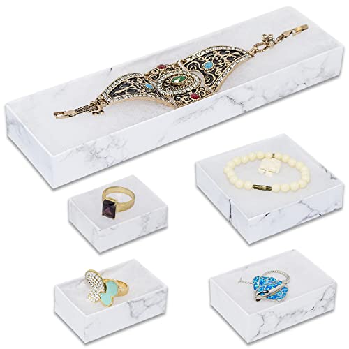 TheDisplayGuys - 100-Pack #99 Cotton Filled Cardboard Paper Jewelry Boxes Gift Case - Marble White (5 Sizes Assortment) - for Shipping or Storage