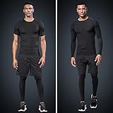 JULY'S SONG Men Compression Workout Set Dry Quick Shirt Pants Shorts Tights Jacket 5 Pieces Clothes for Gym Athletic Running Gear Black