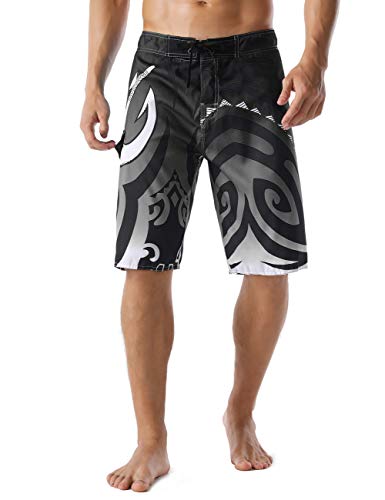 unitop Men's Surf Swim Trunks Summer Quick Dry Printed Gray 36