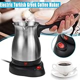 Electric Turkish Coffee Maker, Stainless Steel Turkey Coffee Pot Arabic Greek Coffee, 600ml 600W Coffee Tea Milk Heating Kettle, Removable Anti Scald Handle, 5-6 Cups