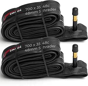 Fincci 700x35c / 38c / 40c / 42c / 45c / 48c Bike Inner Tube – 48mm Schrader Valve 28c Inner Tube – Butyl Rubber – Fits Hybrid, Road & Gravel Bikes – Pack of 2