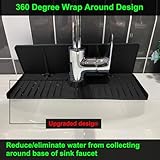 Silicone Faucet Drip Catcher Tray Mat - Upgraded Design - Sink Backsplash Guard Behind Faucet, Silicone Faucet Mat for Dish Soap Sponge Holder, Kitchen Counter Bathroom Kitchen Sink Splash Guard-Black